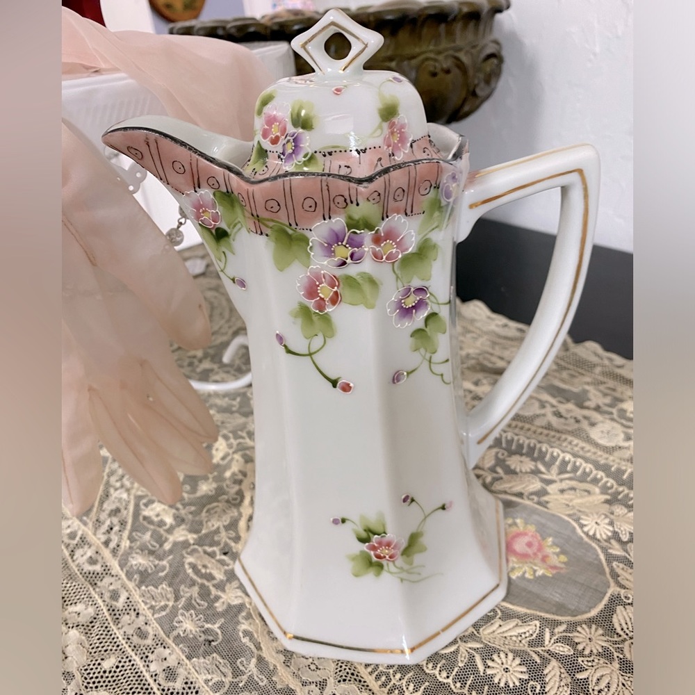 Antique hand painted Chocolate Pot marked Japan